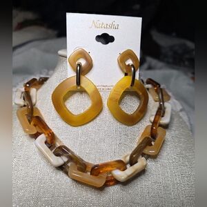 Natasha Couture Gold and Cream Earrings And Necklase Bundle